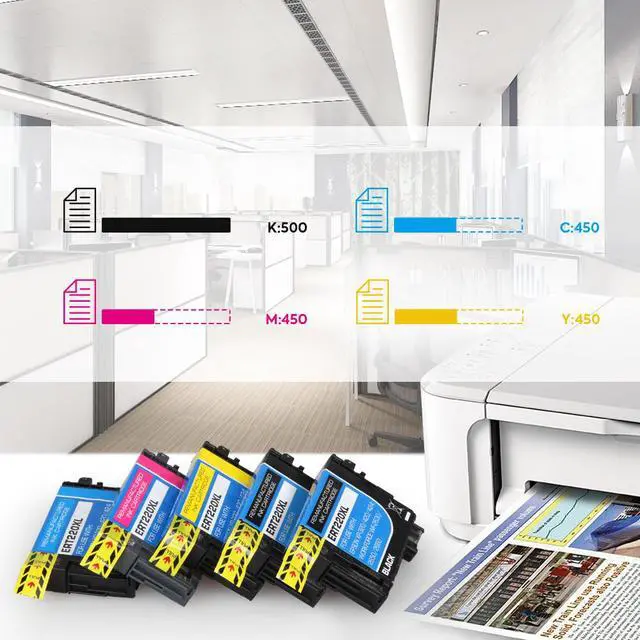 Alt view image 6 of 7 - Ink Cartridge Replacement for Epson 220XL 220 T220XL with Epson Workforce WF2630 WF2650 WF2760 WF2660 WF2750 AIO Inkjet Expression Home XP420 XP424 XP320 Photo Printer 5 Packs
