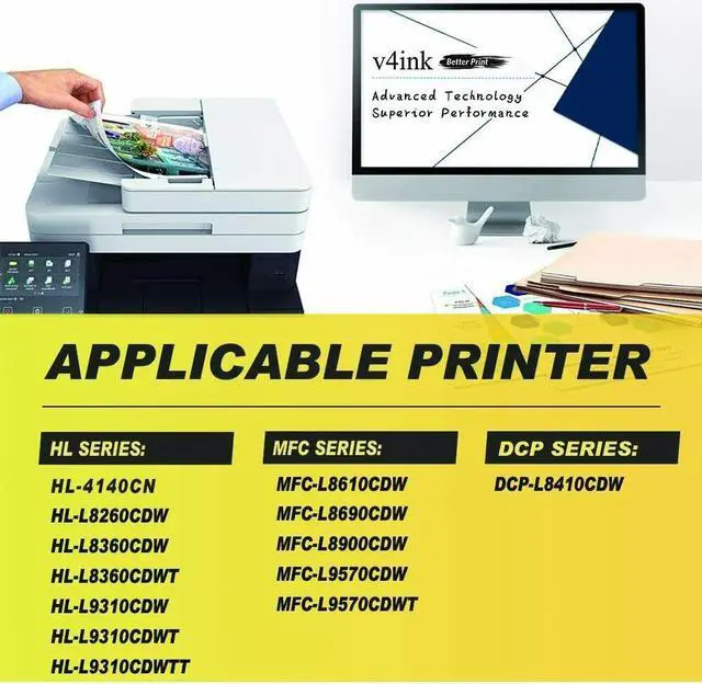 Alt view image 3 of 4 - V4INK Compatible TN-433 TN-431 Toner Cartridge Replacement for TN433 TN431 TN433BK to use with Brother Mfc-L8900Cdw Mfc-L8610Cdw Hl-L8260Cdw Hl-L8360Cdw Hl-L8360Cdwt Hl-L9310CDW (Color Set)