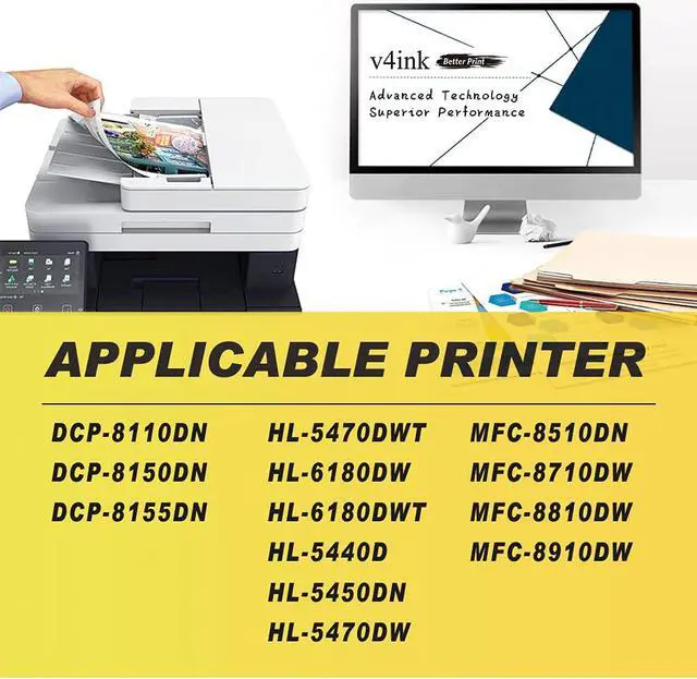 Alt view image 4 of 7 - V4INK 3-Pack Compatible Toner Cartridge Replacement for Brother TN750 TN-750 TN720 TN-720 High Yield Toner Cartridge for Brother hl-5470dw hl-6180dw mfc-8710dw dcp-8110dn mfc-8950dw mfc-8910dw Printer