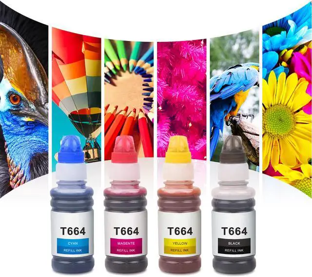 Alt view image 5 of 6 - Refill Ink Bottle T664 T664 XL Compatible for Epson EcoTank ET-2650 ET-2550 ET-4500 4PK (Black/Cyan/Magenta/Yellow)