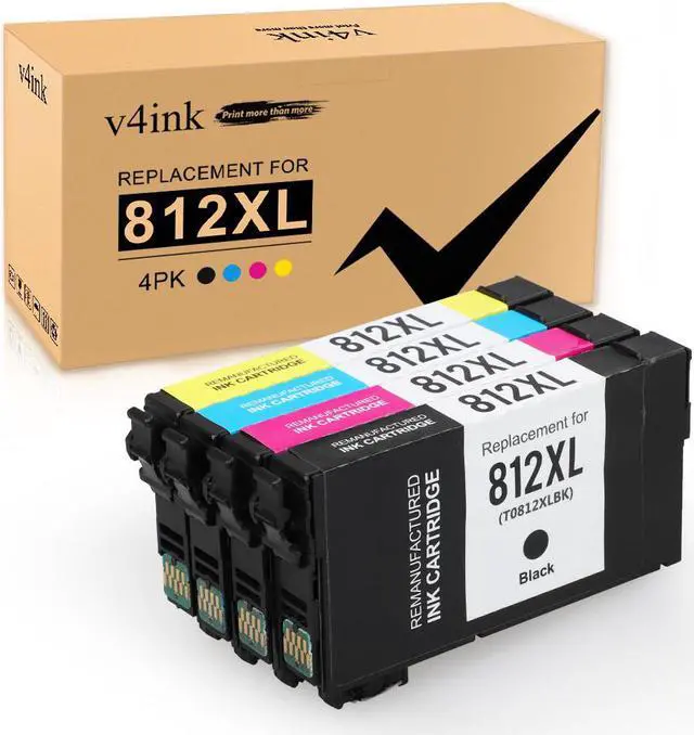 Main image of v4ink T812XL Ink Cartridge Replacement for Epson 812XL T812 Compatible with Workforce Pro WF-7820 WF-7840 EC-C70 Series Inkjet Printer 4 Pack (Black,Cyan,Magenta,Yellow)