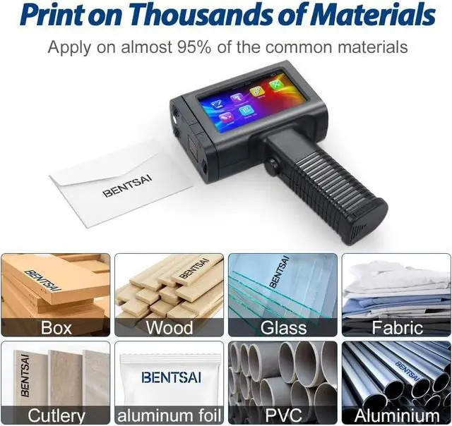 Alt view image 3 of 7 - BENTSAI BT-HH6105B2 Handheld Inkjet Printer with 4.3 Inch HD LED Touch Screen Portable Handheld Printer for Label, Logo, Date, Code Text Number on Carton Wood Cloth Stone Pipe Plastic