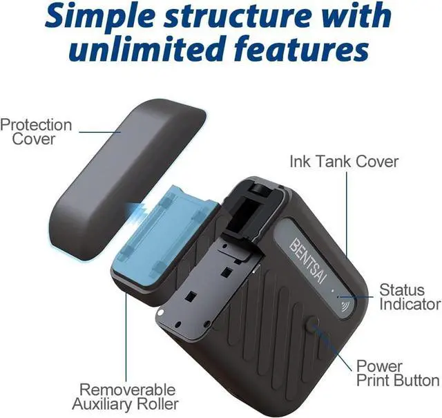 Alt view image 2 of 7 - BENTSAI B10 Mini Handheld Printer Mobile Printer Code Printer Wirless WiFi Printer with iOS/Android APP (Black) for DIY Printing QR-Code Barcode Production Date Logo Batch Series Number