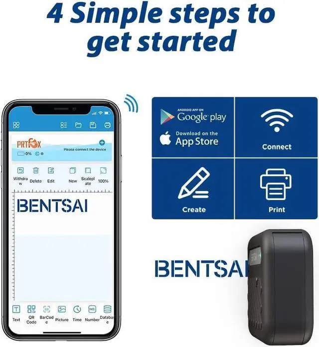 Alt view image 3 of 7 - BENTSAI B10 Mini Handheld Printer Mobile Printer Code Printer Wirless WiFi Printer with iOS/Android APP (Black) for DIY Printing QR-Code Barcode Production Date Logo Batch Series Number