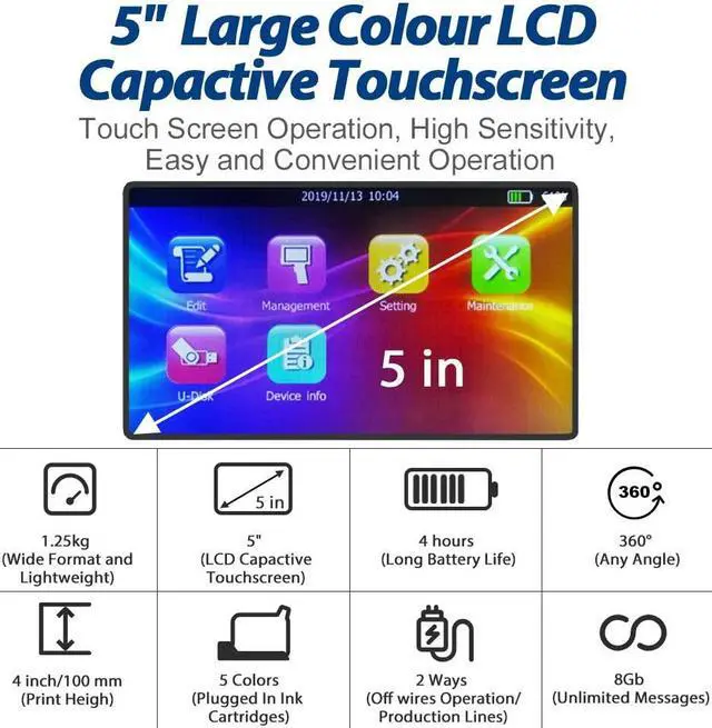Alt view image 3 of 7 - BENTSAI B85 Wide Format Handheld Inkjet Printer, Large Character Coding Machine Up to 3.93 inch 100mm Print Height, Use for Almost Any Surfaces with Solvent Quick Dry Ink for Logo, Label, Trademark