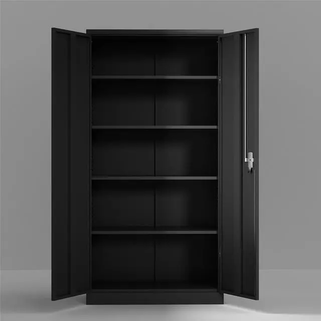 Alt view image 2 of 6 - Black Steel Storage Cabinet with Doors Shelves Lock for Home Office,Wall Mount Included