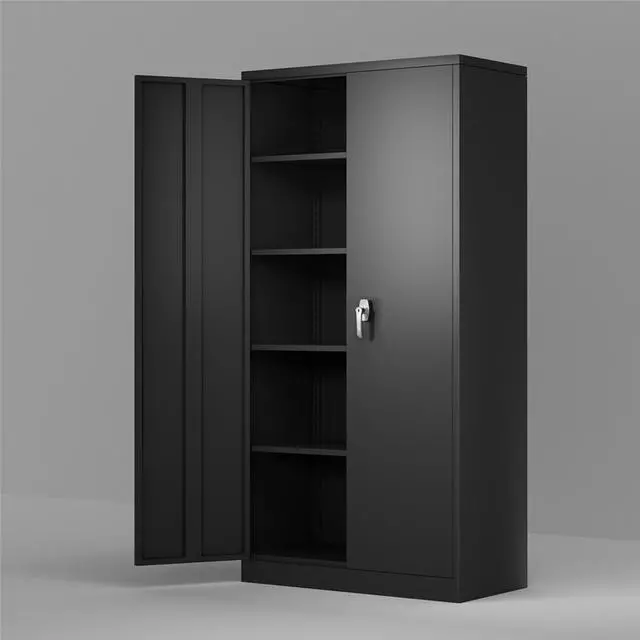 Main image of Black Steel Storage Cabinet with Doors Shelves Lock for Home Office,Wall Mount Included