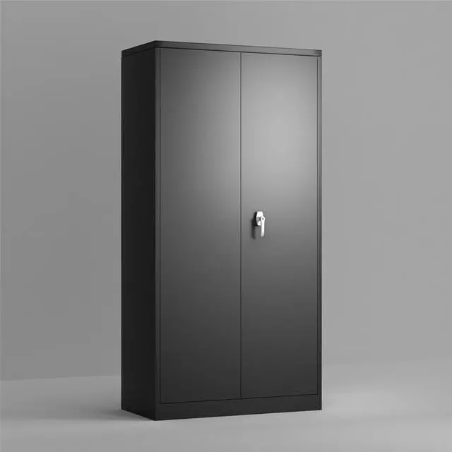 Alt view image 3 of 6 - Black Steel Storage Cabinet with Doors Shelves Lock for Home Office,Wall Mount Included