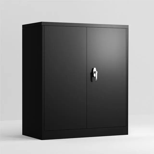 Alt view image 3 of 7 - Black Steel Storage Cabinet,Lockable Vertical File Storage Cabinet with 2 Doors Adjustable Shelves for Home Office,Wall Mount included