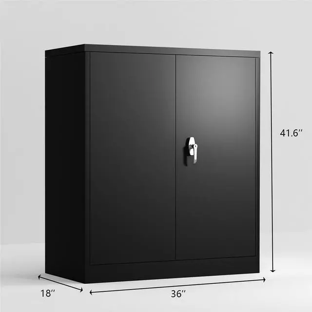 Alt view image 7 of 7 - Black Steel Storage Cabinet,Lockable Vertical File Storage Cabinet with 2 Doors Adjustable Shelves for Home Office,Wall Mount included
