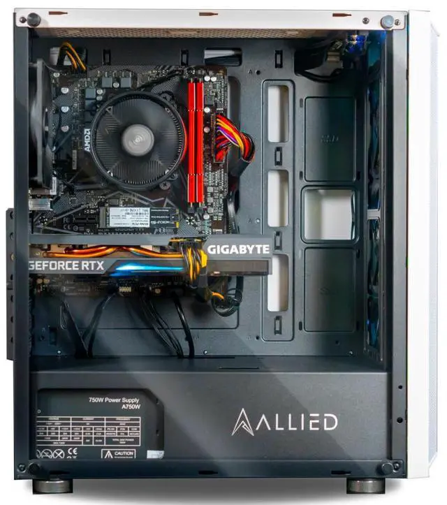 Alt view image 2 of 7 - Allied Gaming Patriot Desktop PC: AMD Ryzen 5 3600, Nvidia RTX 3060, 16GB DDR4 3200MHz, 500GB PCIe NVMe SSD, B450M Motherboard, 750 Watt Power Supply, ARGB Fans, WiFi Ready