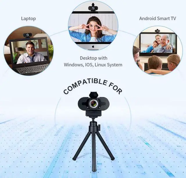 Alt view image 2 of 6 - TROPRO 1080P webcam for PC, full HD computer camera with cover, USB web cam with microphone, cover, expandable tripod, streaming camera for Skype, Streaming, teleconference etc.