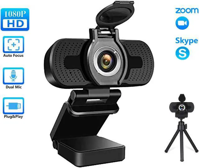 Alt view image 6 of 6 - TROPRO 1080P webcam for PC, full HD computer camera with cover, USB web cam with microphone, cover, expandable tripod, streaming camera for Skype, Streaming, teleconference etc.
