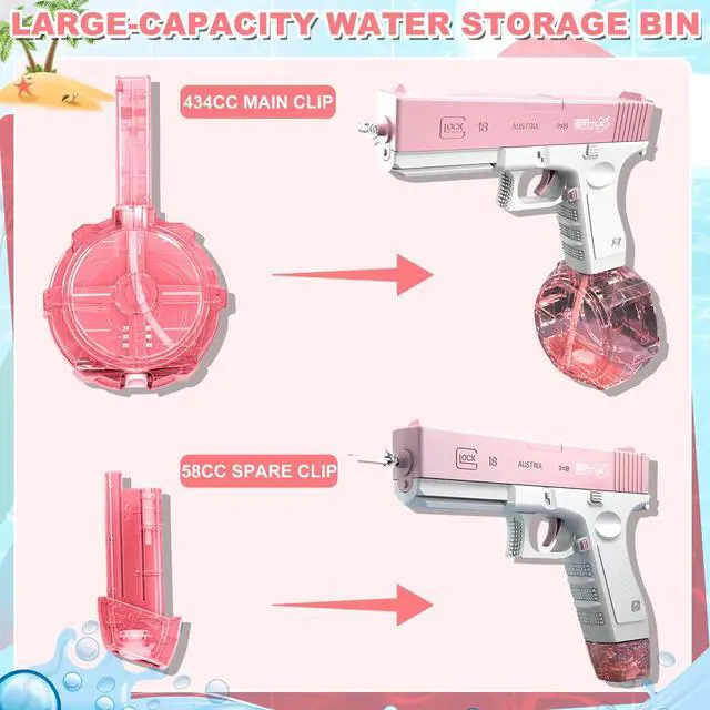 Alt view image 2 of 7 - Electric Water Pistol for Adults and Children, 434 CC+ 58 CC Large Capacity Strongest Water Sprayer Summer Pool Beach Party Toy