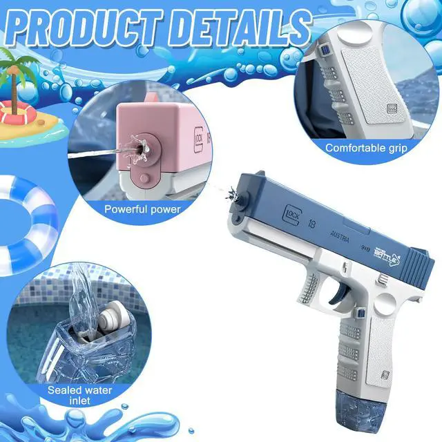Alt view image 6 of 7 - Electric Water Pistol for Adults and Children, 434 CC+ 58 CC Large Capacity Strongest Water Sprayer Summer Pool Beach Party Toy Blue