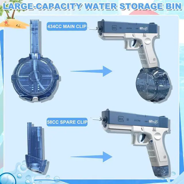 Alt view image 5 of 7 - Electric Water Pistol for Adults and Children, 434 CC+ 58 CC Large Capacity Strongest Water Sprayer Summer Pool Beach Party Toy Blue