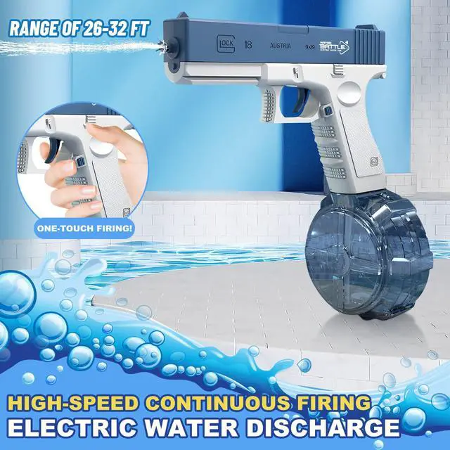 Alt view image 4 of 7 - Electric Water Pistol for Adults and Children, 434 CC+ 58 CC Large Capacity Strongest Water Sprayer Summer Pool Beach Party Toy Blue