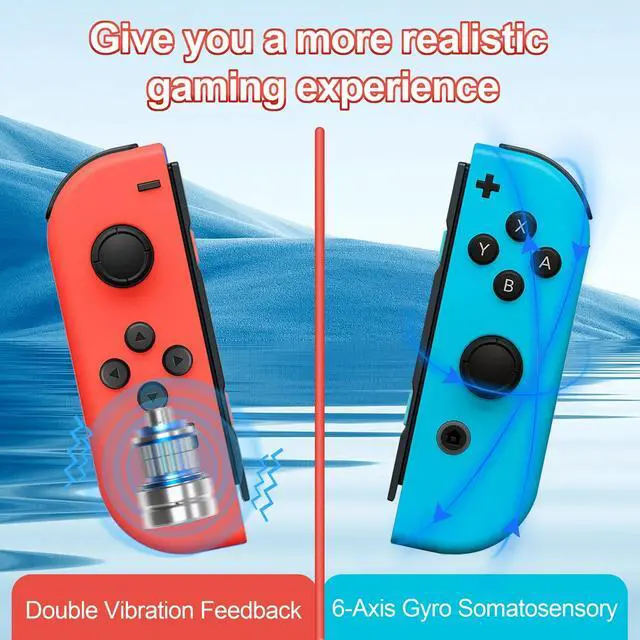 Alt view image 7 of 7 - Switch Controller for Nintendo Switch, Switch Remote Control Supports Dual Vibration/Motion Control/Screenshot/Wake-up Blue + Red