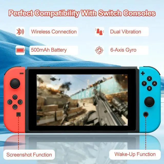 Alt view image 5 of 7 - Switch Controller for Nintendo Switch, Switch Remote Control Supports Dual Vibration/Motion Control/Screenshot/Wake-up Blue + Red