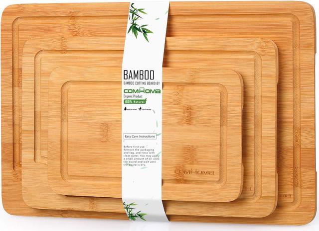 Comhoma Bamboo Cutting Board (3 Piece Set) Wood Cutting Board Kitchen  Chopping Board with Juice Groove and Serving Tray for Meat Vegetables  Fruits Cheese 