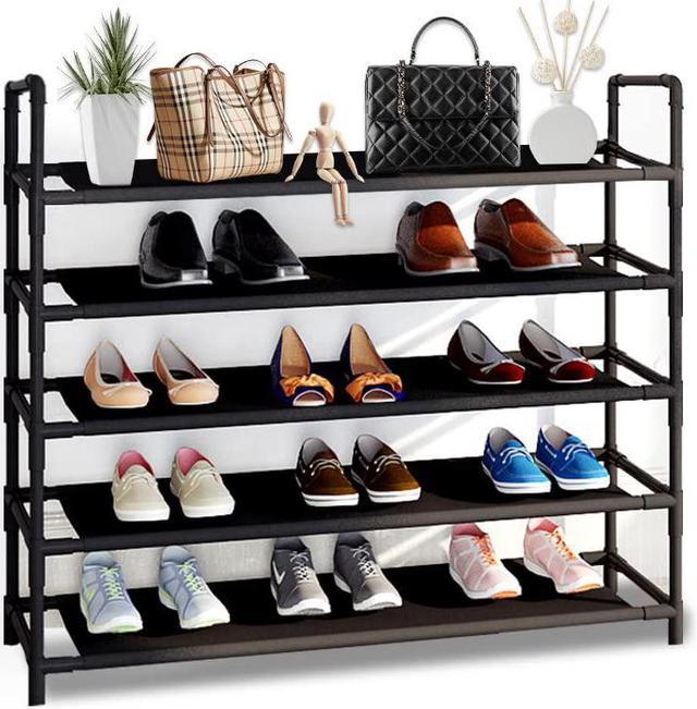 Shoe Rack, 5 Tier Shoe Storage Organizer, Large Shoe Rack Shelf for Closet  Entryway, Sturdy Shoe Stand for 20- 25 Pairs with 4 Hooks, Adjustable Feet,  Fabric Shelves, Not Wooden Top