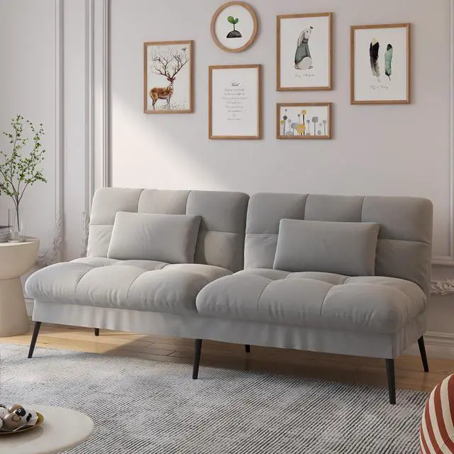 Main image of COMHOMA Convertible Futon Sofa Bed, 68Fabric Futon Couch with Adjustable Backrest, Folding Futon Sleeper Recliner for Living Room Furniture (Grey)