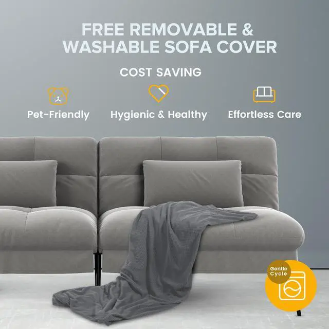 Alt view image 4 of 7 - COMHOMA Convertible Futon Sofa Bed, 68Fabric Futon Couch with Adjustable Backrest, Folding Futon Sleeper Recliner for Living Room Furniture (Grey)