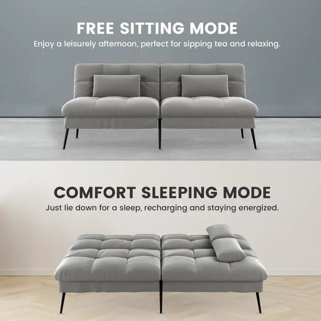 Alt view image 7 of 7 - COMHOMA Convertible Futon Sofa Bed, 68Fabric Futon Couch with Adjustable Backrest, Folding Futon Sleeper Recliner for Living Room Furniture (Grey)