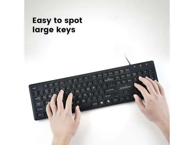 Alt view image 4 of 7 - Perixx PERIBOARD-317 Wired Backlit USB Keyboard, Big Print Letter with White Illuminated LED, US English Layout,Black