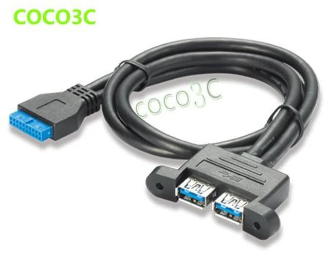 Alt view image 3 of 5 - 1.5ft 19 / 20 Pin female USB header to Dual USB 3.0 Tyep A Female Cable motherboard USB3.0 Splitter Cable PCIe profile bracket