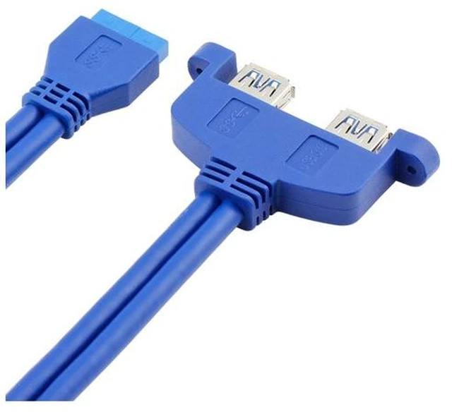 Alt view image 4 of 5 - 1.5ft 19 / 20 Pin female USB header to Dual USB 3.0 Tyep A Female Cable motherboard USB3.0 Splitter Cable PCIe profile bracket