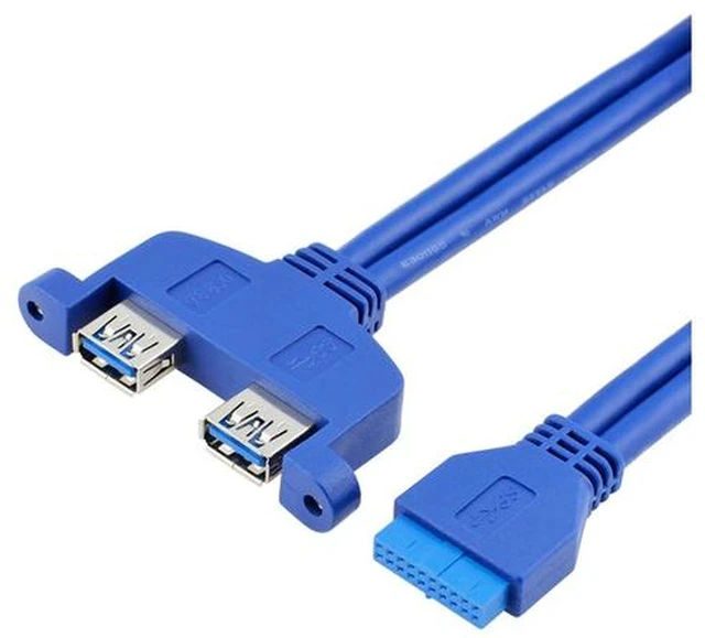Alt view image 5 of 5 - 1.5ft 19 / 20 Pin female USB header to Dual USB 3.0 Tyep A Female Cable motherboard USB3.0 Splitter Cable PCIe profile bracket