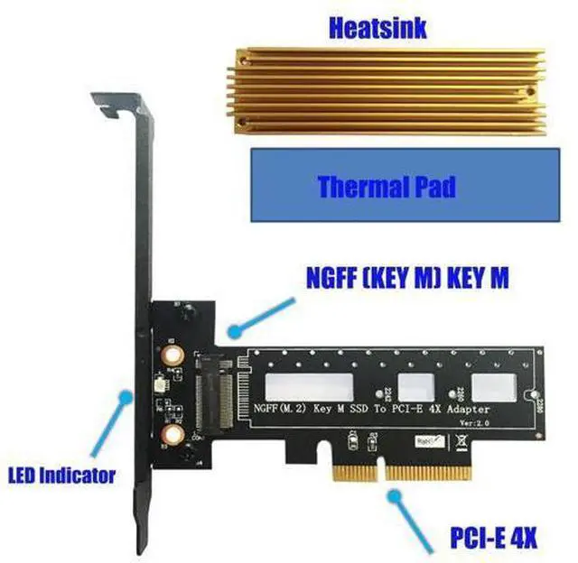 Alt view image 2 of 6 - PCI Express 3.0 X4 to M.2 NVMe AHCI SSD M Key Connector Full Speed PCI E Riser Card Adapter Supports 2242 2260 2280 Size M2 SSD
