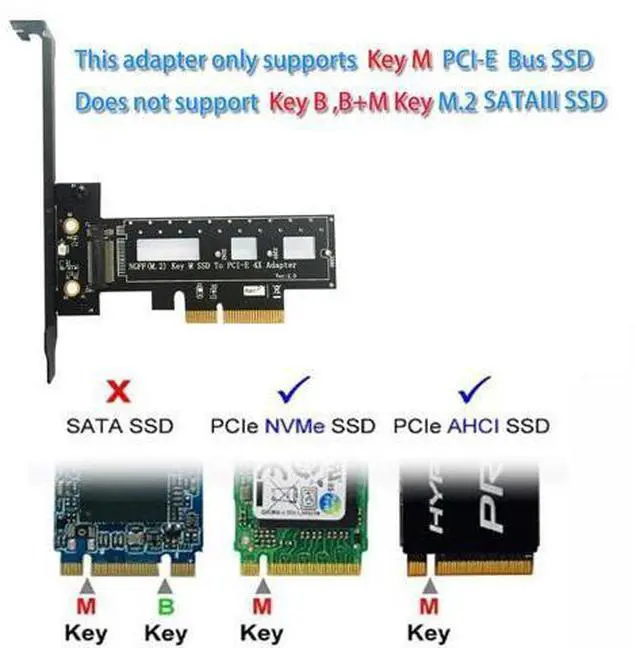 Alt view image 3 of 6 - PCI Express 3.0 X4 to M.2 NVMe AHCI SSD M Key Connector Full Speed PCI E Riser Card Adapter Supports 2242 2260 2280 Size M2 SSD