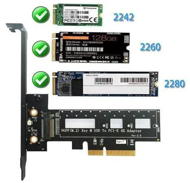 Alt view image 4 of 6 - PCI Express 3.0 X4 to M.2 NVMe AHCI SSD M Key Connector Full Speed PCI E Riser Card Adapter Supports 2242 2260 2280 Size M2 SSD