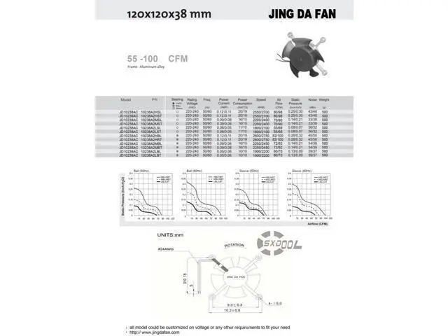 Alt view image 3 of 6 - Servo motor ball bearing fan, cross cooling fan JING DA JD12038A2B 220V
