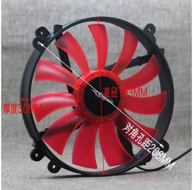 Alt view image 6 of 7 - sentey 20 cm 200mm 20030 computer case fan RED LED desktop case power round cooling fan