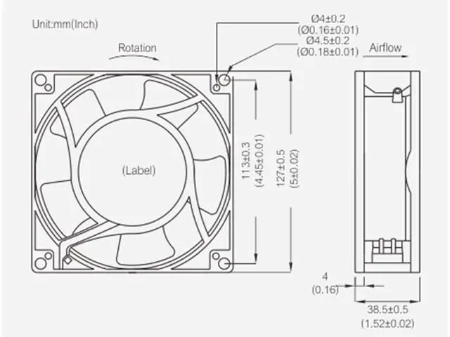Alt view image 5 of 5 - FP-108-7 12738 AC220V 127mm 12.7cm 220V Dual Ball Bearing 127X127X38mm Industrial Case Cabinets Cooling Fan