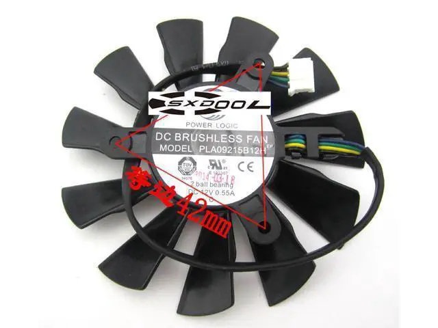 Alt view image 3 of 3 - 87mm cooler For MSI N560 570 580GTX HD6870 R7770 Power Edition N550GTX-Ti Cyclone II 1GD5/OC, N550GTX-Ti-Blizzard 1G graphics card cooling fan PLA09215B12H DC12V 0.55A