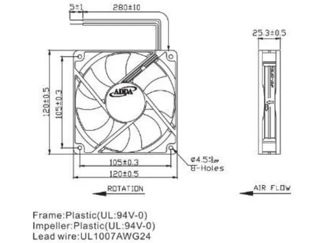 Alt view image 4 of 5 - Mute Silent Quiet 120mm 12cm Computer Case Cooling Fan,for ADDA AD1212DS-A70GL 120X120X25mm DC 12V 0.13A 1800RPM 75CFM 34DBA