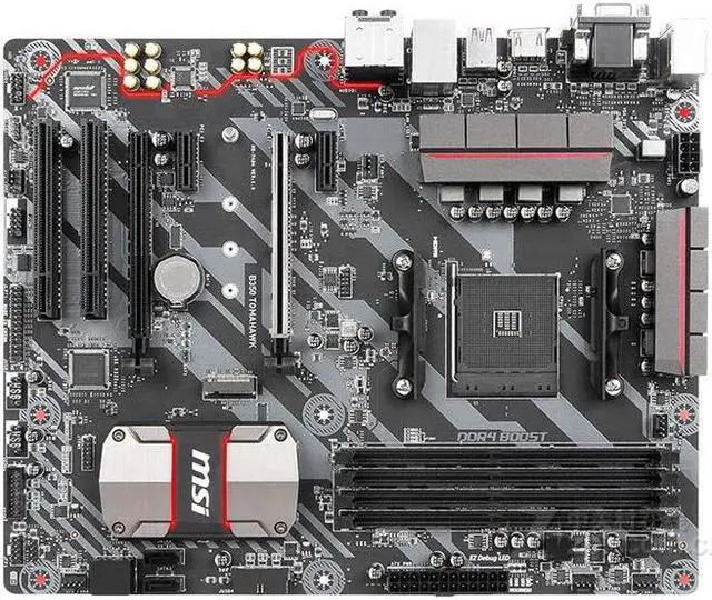 Main image of MSI B350 TOMAHAWK AMD B350 Socket AM4 DDR4 64GB ATX Motherboard