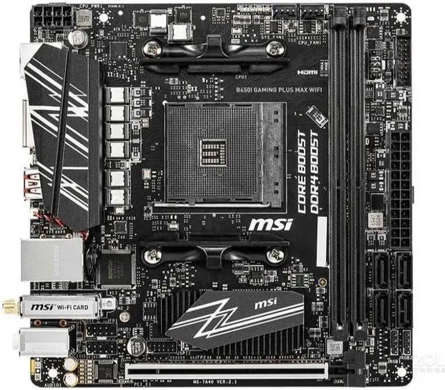 Main image of MSI B450I GAMING PLUS MAX WIFI AMD B450 Socket AM4 DDR4 64GB Mini-ITX Motherboard
