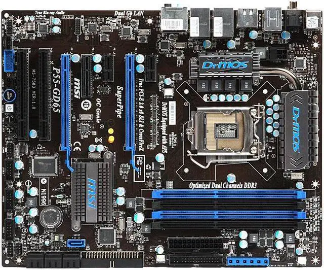 Main image of MSI P55-GD65 Intel P55 LGA 1156 DDR3 16GB ATX Motherboard
