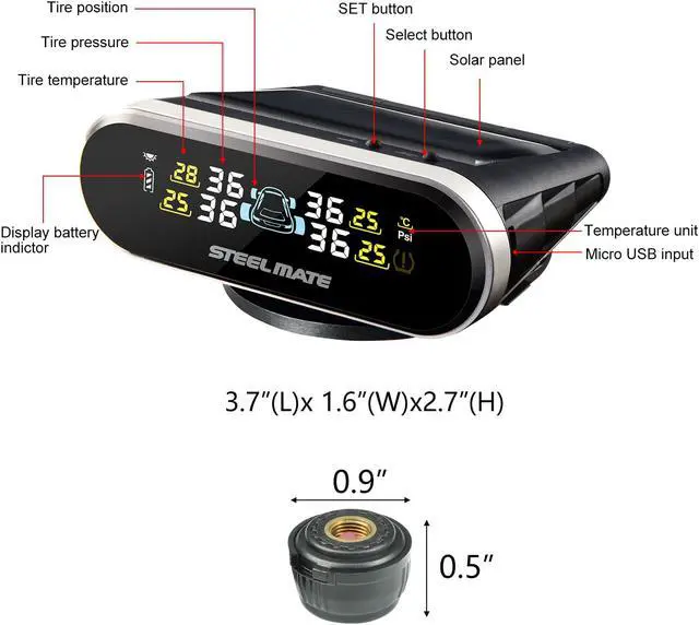 Alt view image 6 of 7 - STEELMATE Mini One-s Multi-Function Tire Pressure Monitoring System, Aromatherapy Function with Mobile Phone Holder, Auto Backlight & Sleep & Awake Mode, with 4 External Tpms Sensor(PSI)