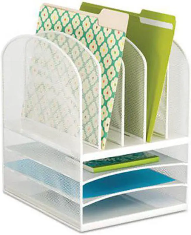 Alt view image 8 of 15 - Safco Onyx Mesh Desk Organizer Eight Sections 11 1/2 x 9 1/2 x 13 White 3266WH