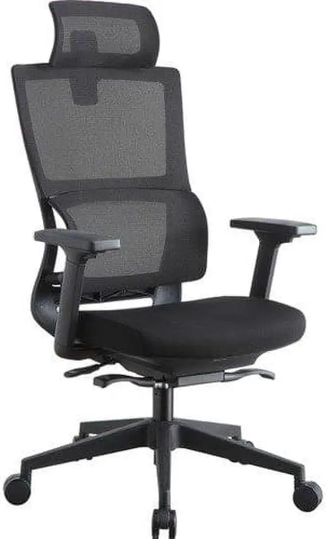 Alt view image 13 of 19 - Lorell High Back Mesh Chair w/ Headrest - Black Seat - Black Back - 5-star Base - 28.5" Length x 28.5" Width x 51" Height