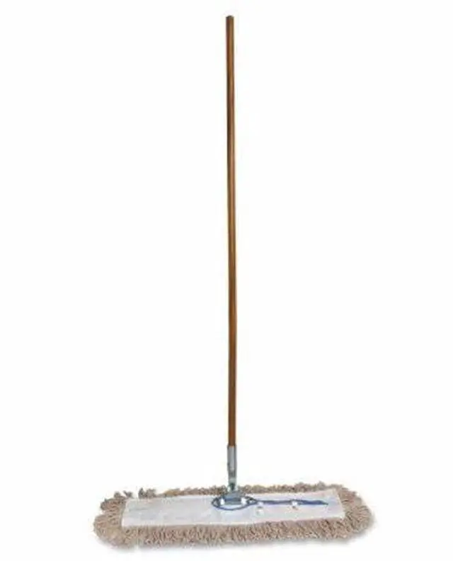 Alt view image 4 of 6 - Genuine Joe Dust Mop Complete Combo - 24" Cotton Head - 60" x 0.94" Wood Handle - Swivel Head, Lightweight, Chrome Plate