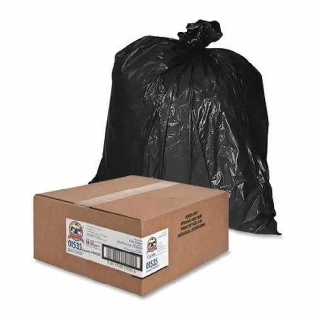 Alt view image 11 of 11 - Genuine Joe Heavy-Duty Trash Bags 1.5 Mil 55-60 Gallon 50/CT Black 01535