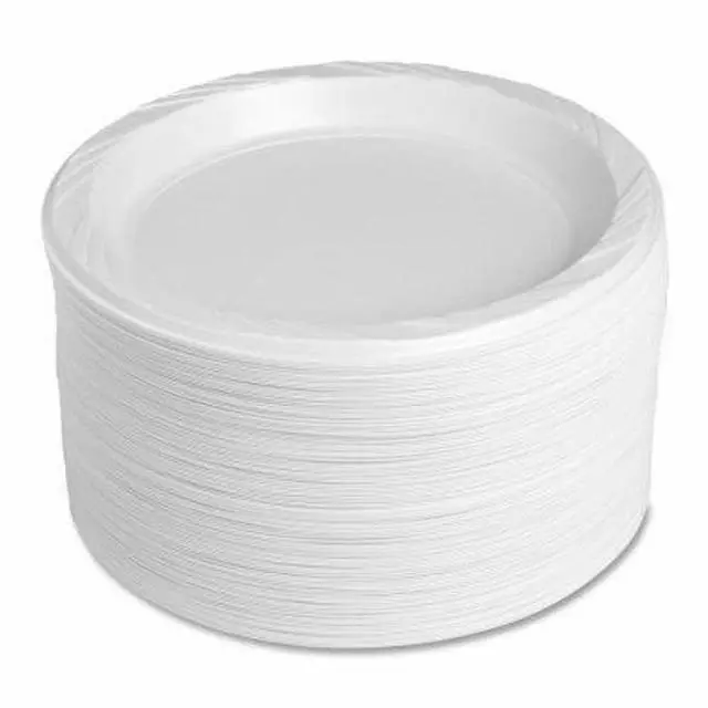 Alt view image 8 of 8 - 9" Plastic Round Plates Reusable/Disposable 125/PK White