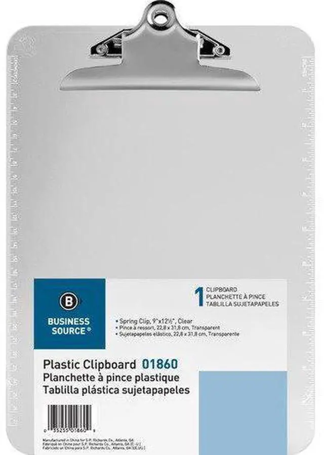 Alt view image 2 of 2 - Business Source Spring Clip Plastic Clipboard - Spring Clip - Plastic - Clear - 12 / Box  BSN01860BX